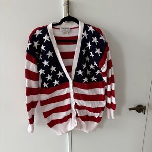 Vintage Beverly Hills American Flag 100% Cotton Cardigan Sweater Large